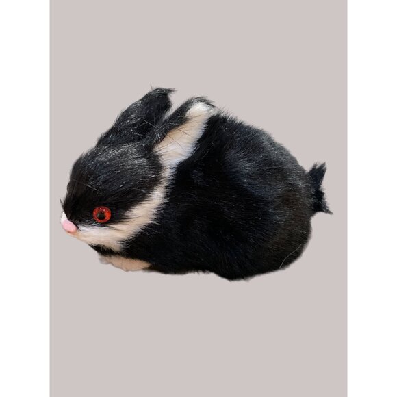 Fuzzy Life Like Miniature Furry Black White Bunny Rabbit Realistic - Picture 5 of 5